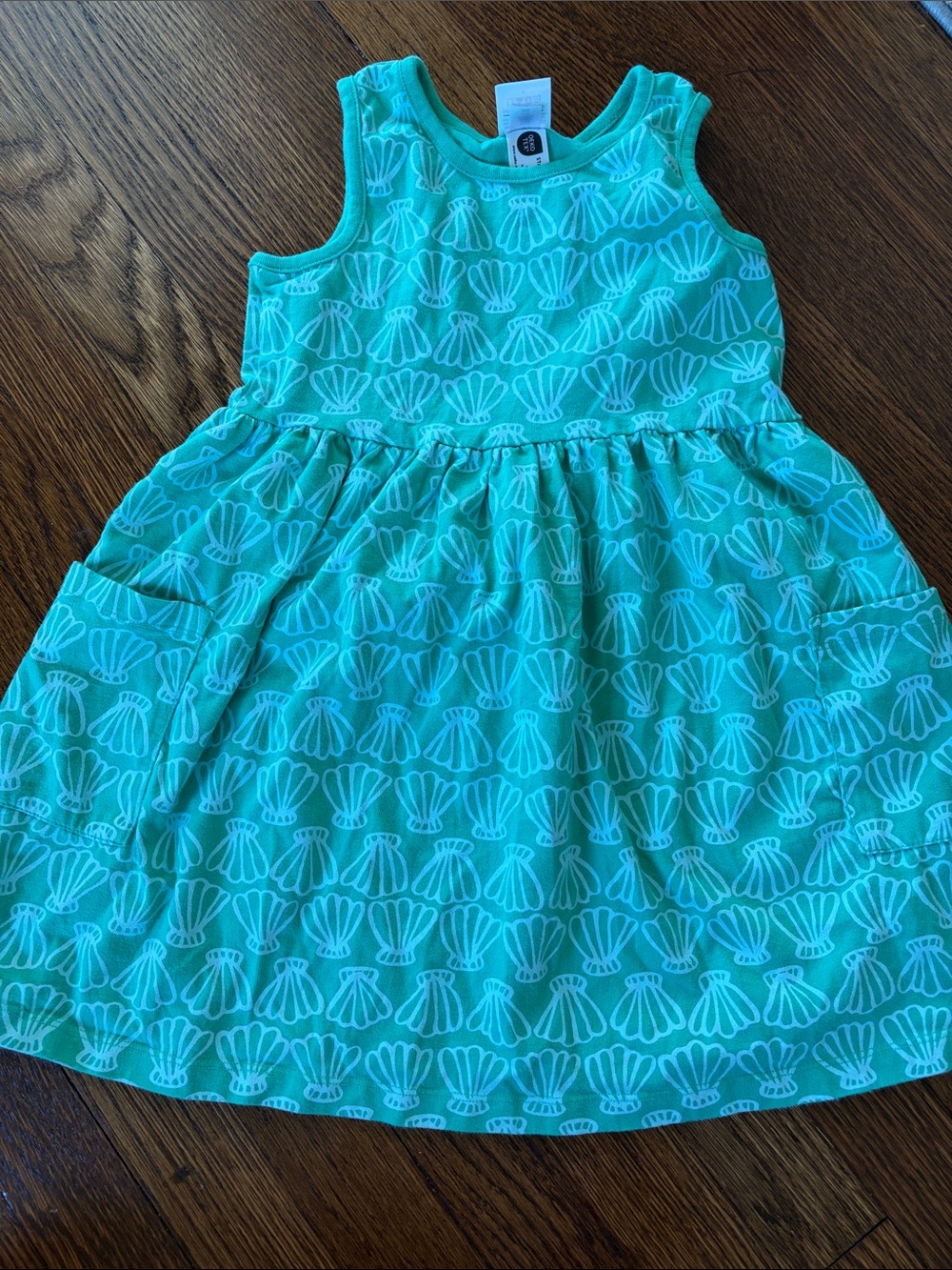 Hanna Andersson Turquoise Shell-Print Sleeveless Dress